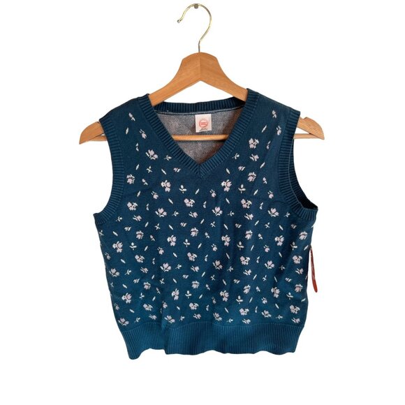 Wonder Blue Floral Sweater V-Neck Vest Girl's Size XXL NWT - Picture 1 of 4